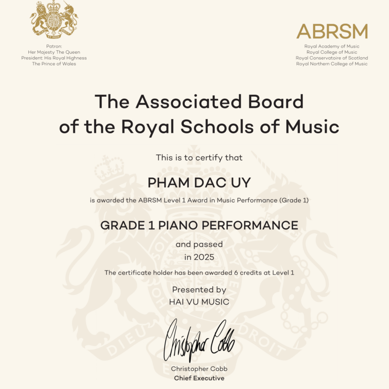 CHÚC MỪNG PHẠM ĐẮC UY – VƯỢT QUA CỘT MỐC ABRSM GRADE 01!